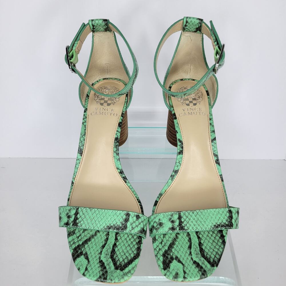 VINCE CAMUTO Mejorla Heeled Sandals Leather Green Snakeskin  sz 8